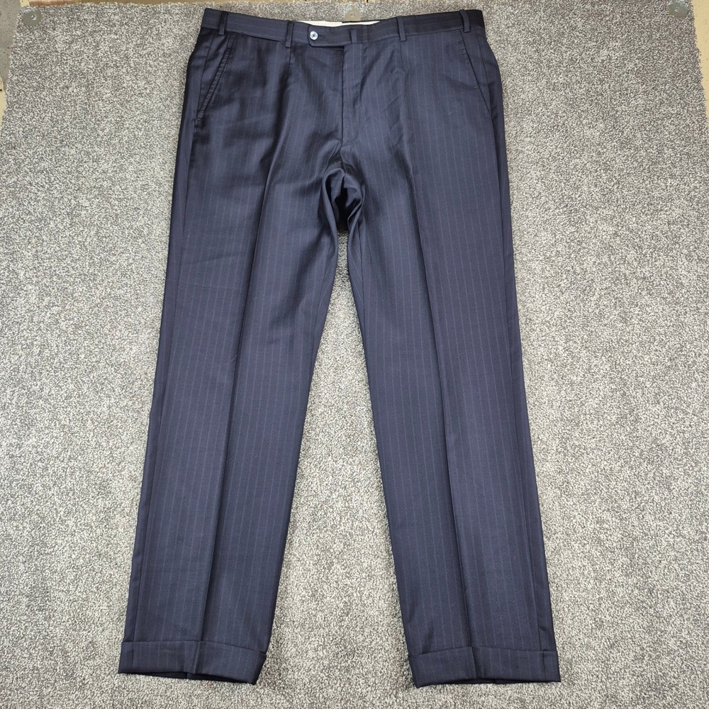 Isaia Napoli Dress Pants Mens‎ 39x30.5 Navy Blue Pinstripe 140s Wool Cuffed